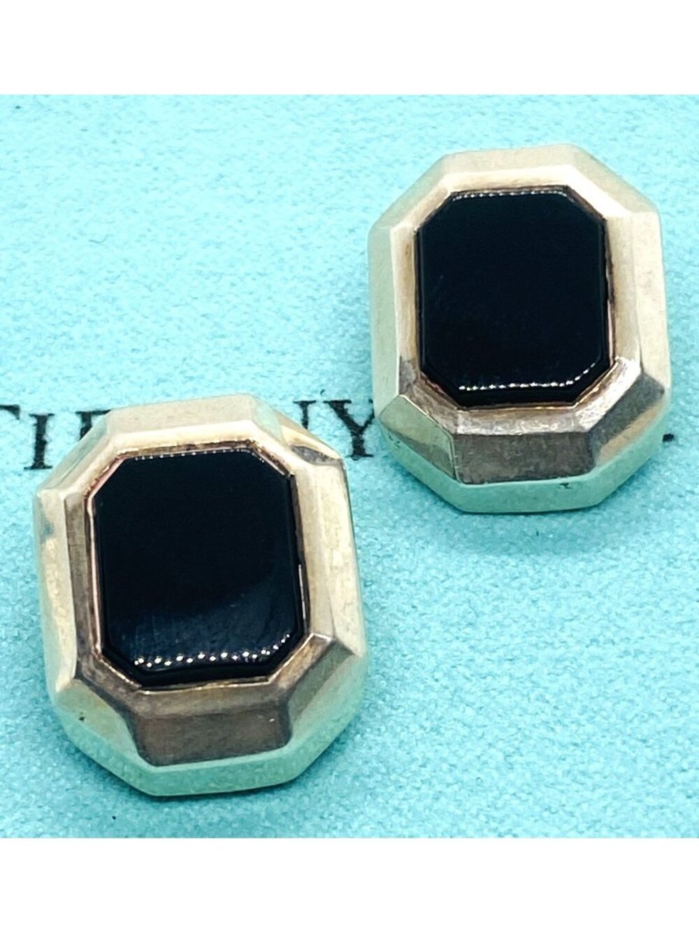 Tiffany & Co Sterling Silver Onyx Earrings  20x15.5mm Clip On